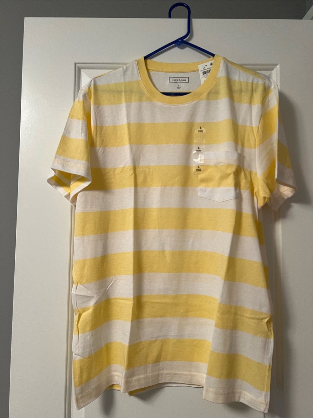Club Room Yellow and White Striped Pocket Tee